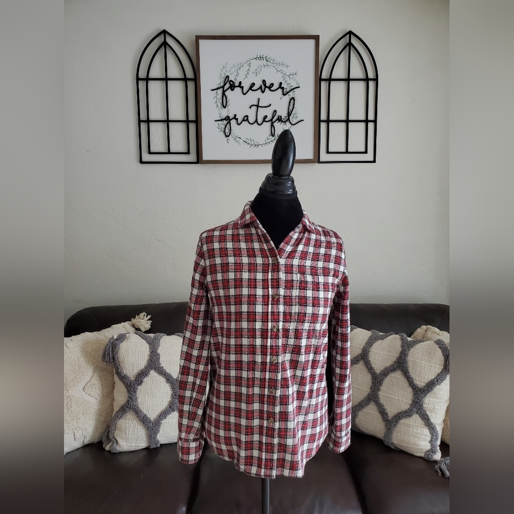 Marine Layer Long Sleeve Plaid Button Up Shirt Women's Size S Classic Outdoor
